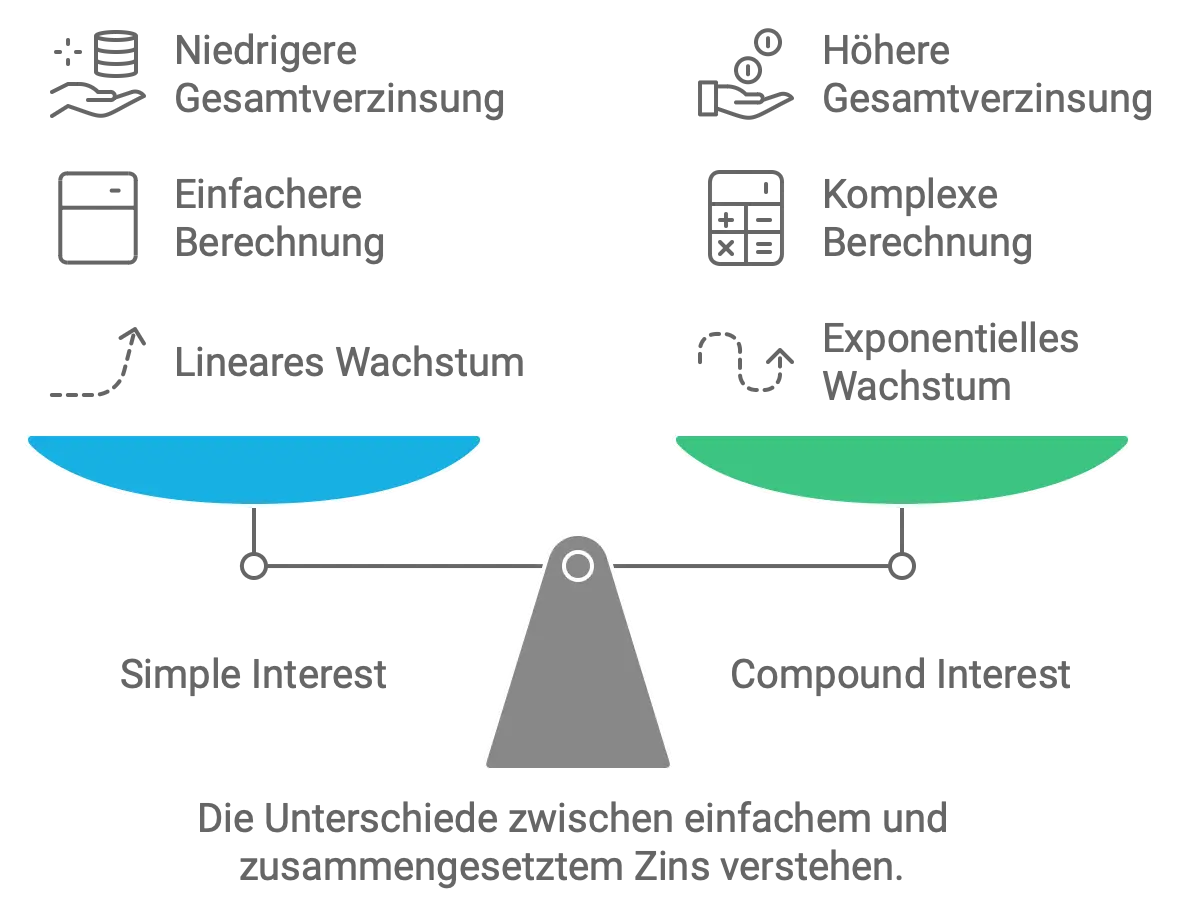 Unterschied zwischen einfachen und Zinseszinsen